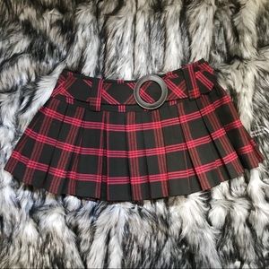 Red and Black Plaid Pleated Goth Punk Skirt